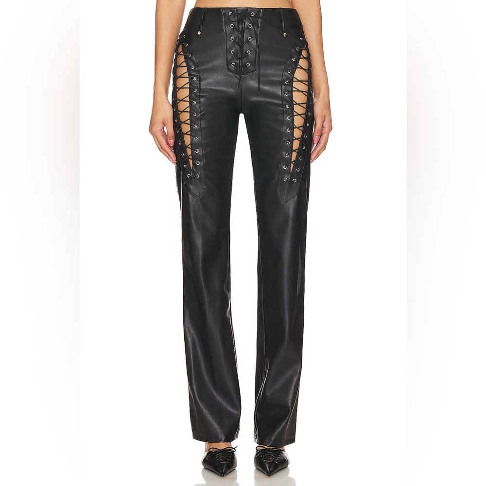 I Am Gia Xenia Black Lace-Up Leather Pants